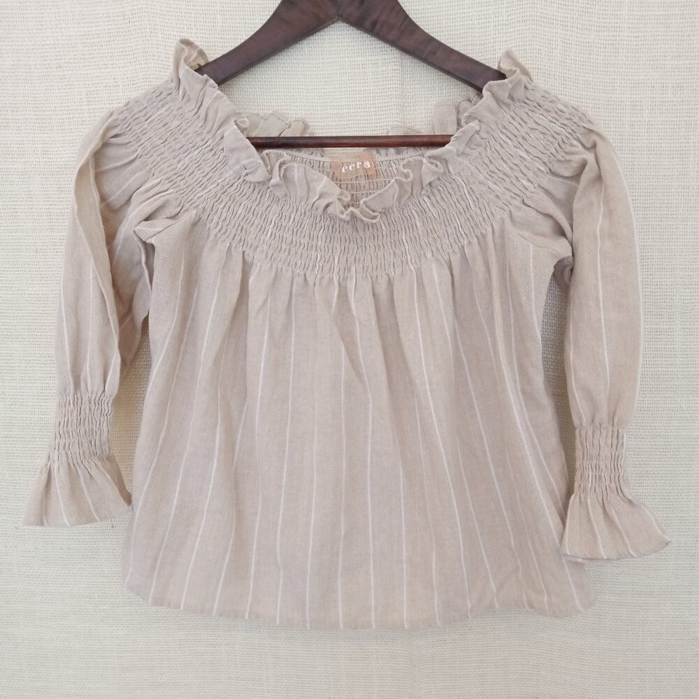 Ecru Womens Off Shoulder White & Tan Top